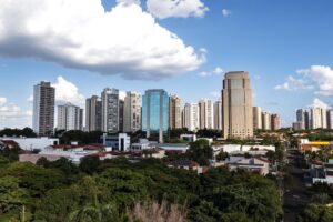 Ribeirao Preto, Sao Paulo, Brazil - 27th December, 2021 - Partial aerial view of Alto da Boa Vista neighborhood and buildings on Avenida Joao Fiuza.