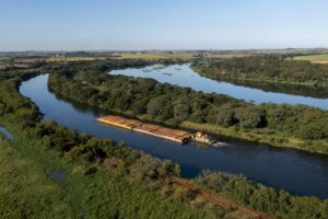 barge tug transporting commodity along the Tiete-Parana Waterway.